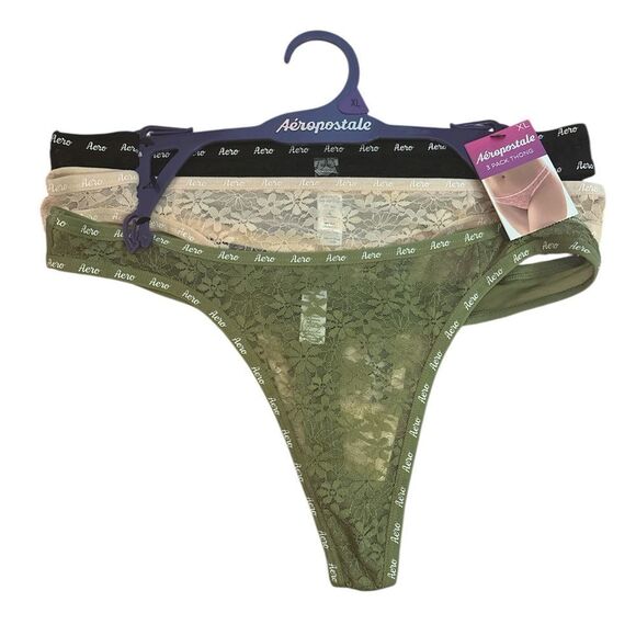 Aeropostale 3 Pack Thong - Black, Cream, Green - Picture 1 of 3